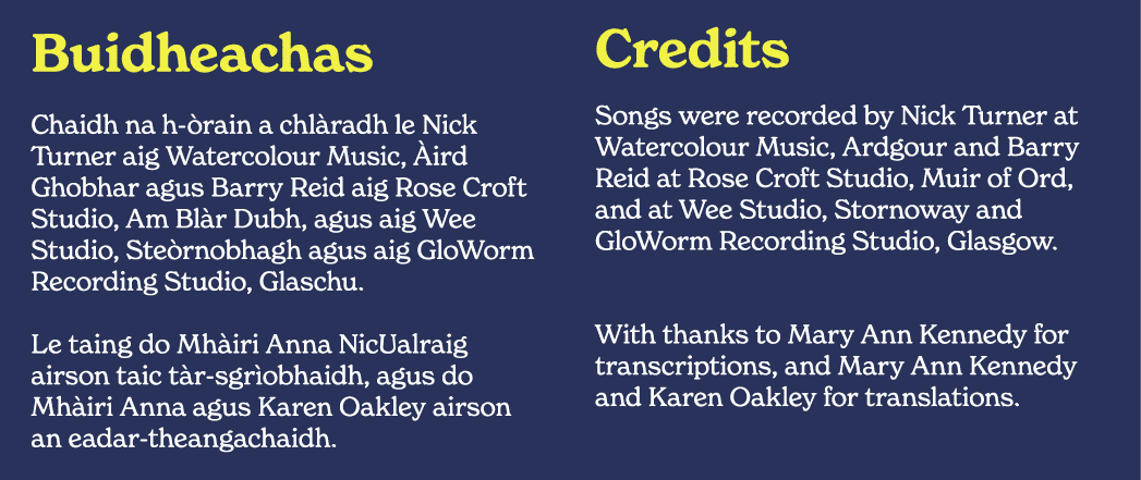 Buidheachas Chaidh na h- rain a chl radh le Nick Turner aig Watercolour Music, ird Ghobhar agus Barry Reid aig Rose ...