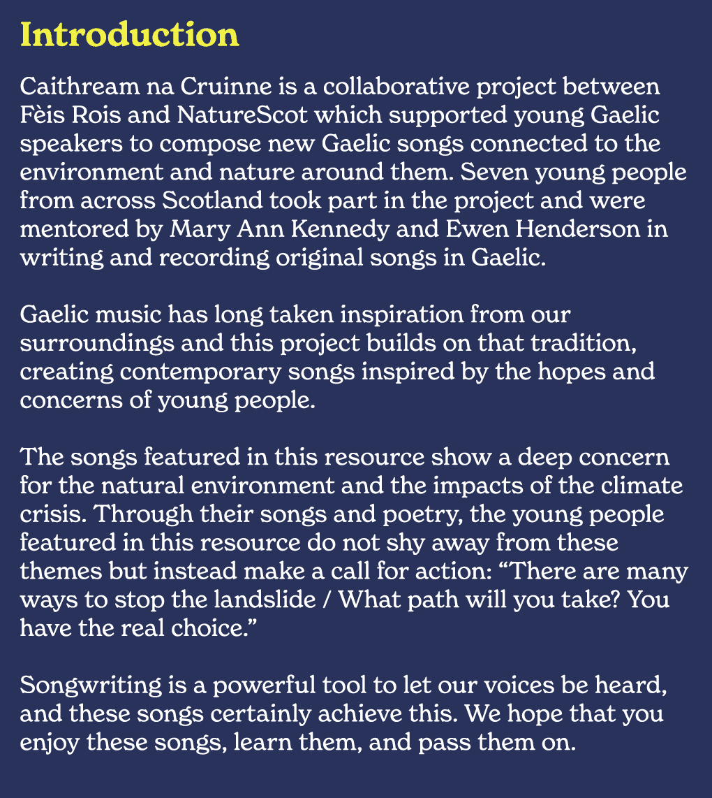 Introduction Caithream na Cruinne is a collaborative project between F is Rois and NatureScot which supported young G...