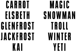 CARROT ELSBETH GLENFROST JACKFROST KAI MAGIC SNOWMAN TROLL WINTER YETI