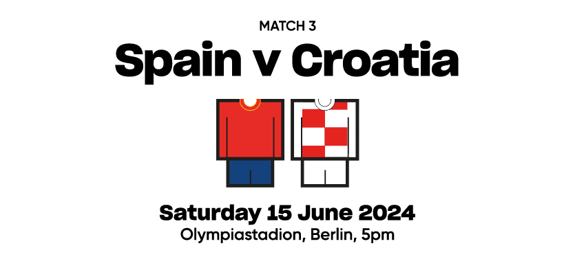 Match 3 Spain v Croatia  Saturday 15 June 2024 Olympiastadion, Berlin, 5pm