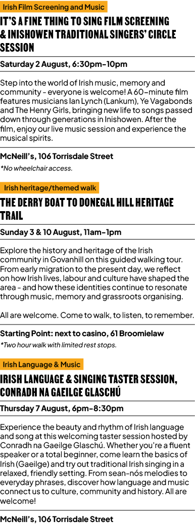 Irish Film Screening and Music It’s a Fine Thing to Sing Film Screening & Inishowen Traditional Singers’ Circle Sessi...