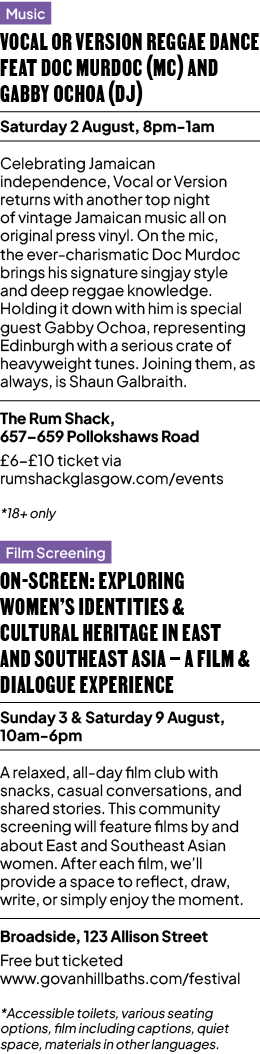 Music Vocal or Version reggae dance feat Doc Murdoc (MC) and Gabby Ochoa (DJ) Saturday 2 August, 8pm 1am Celebrating ...