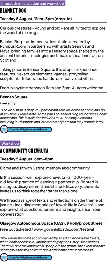 Interactive installation and workshop Blanket Bog Tuesday 5 August, 11am 3pm (drop in) Curious creatures young and ol...