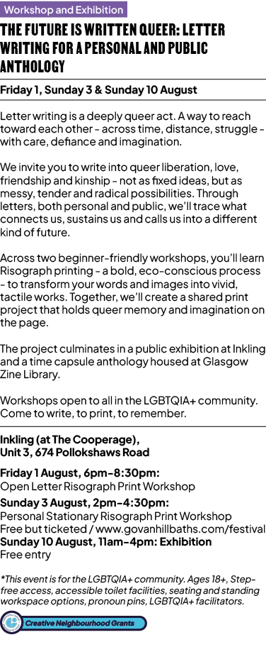 Workshop and Exhibition The Future is Written Queer: Letter Writing for a Personal and Public Anthology Friday 1, Sun...