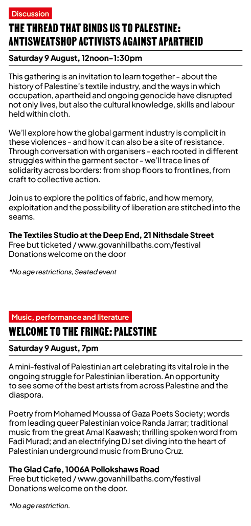 Discussion The thread that binds us to Palestine: antisweatshop activists against apartheid Saturday 9 August, 12noon...