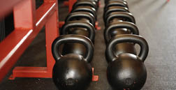A row of black weightlifting equipment is lined up on a gym floor. AI generated content