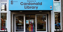 The entrance to the Cardonald Library is shown. AI generated content